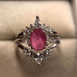 Bomb Party "Nothing But Beauty" Lab Created Dark Pink Sapphire + Rhodium Plating